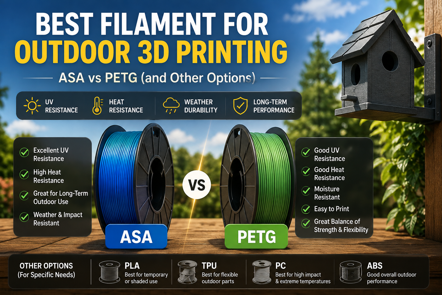 Best Filament for Outdoor 3D Printing: ASA vs PETG