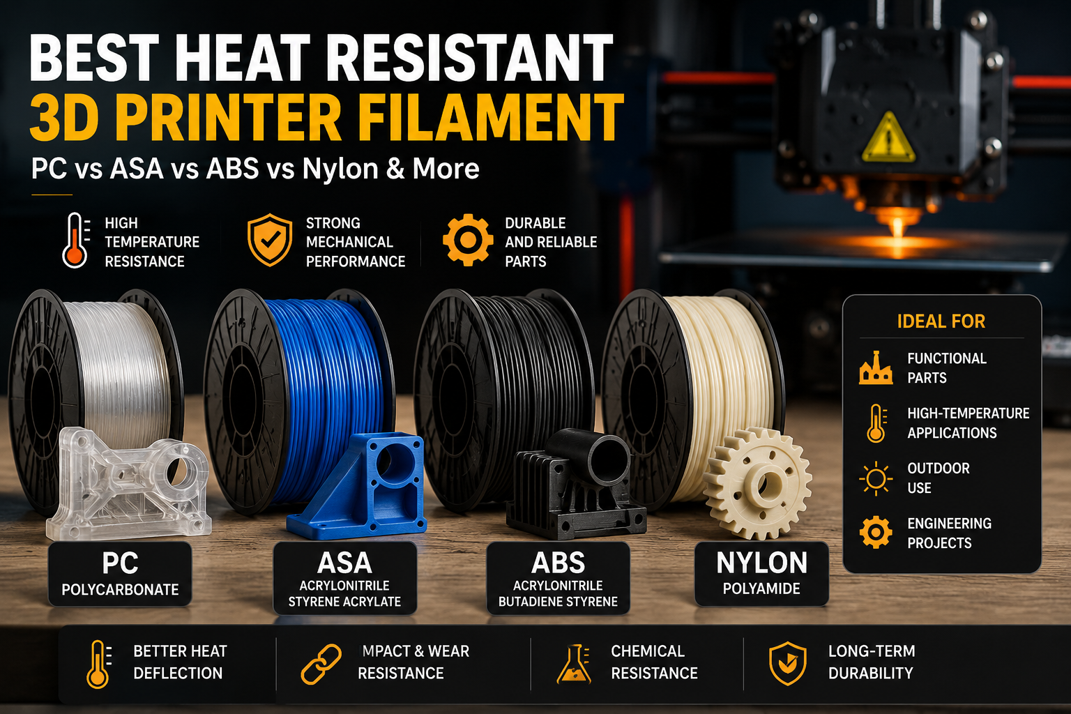 Best Heat-Resistant 3D Printer Filament: PC vs ASA vs ABS